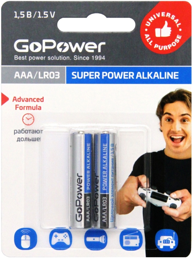 GO POWER - Батарейка Alkaline LR03-AAA (2шт. на блистере) /12 /240
